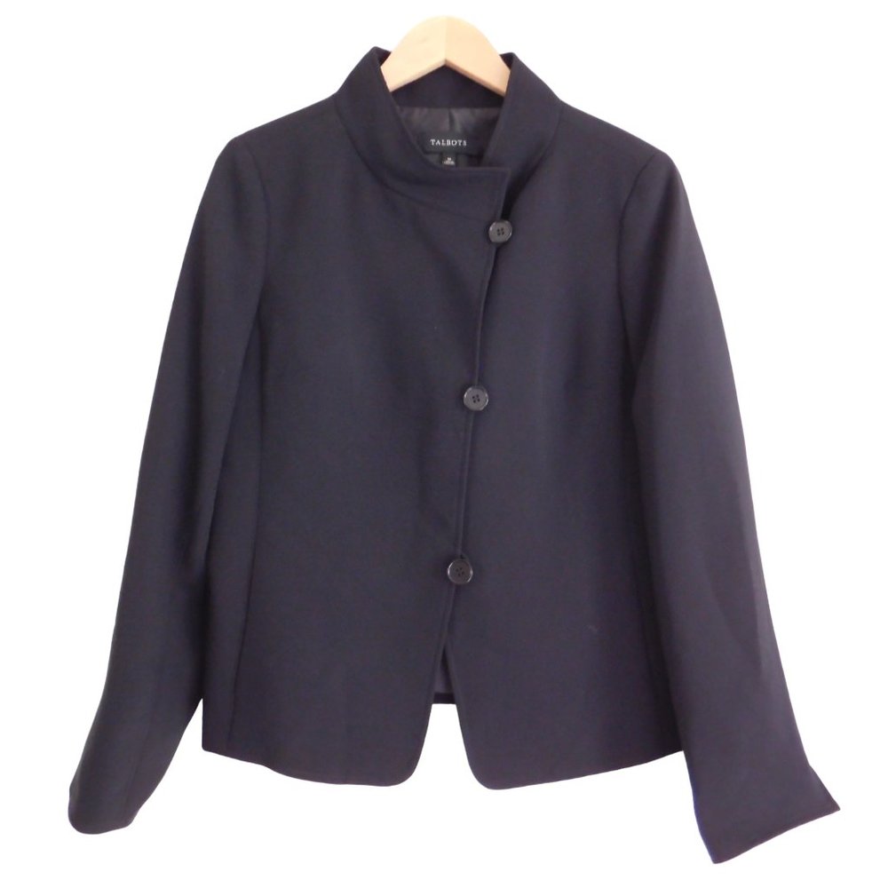 Talbots Womens  Blazer Jacket Button Up Black Pockets Size 10 Lined Career